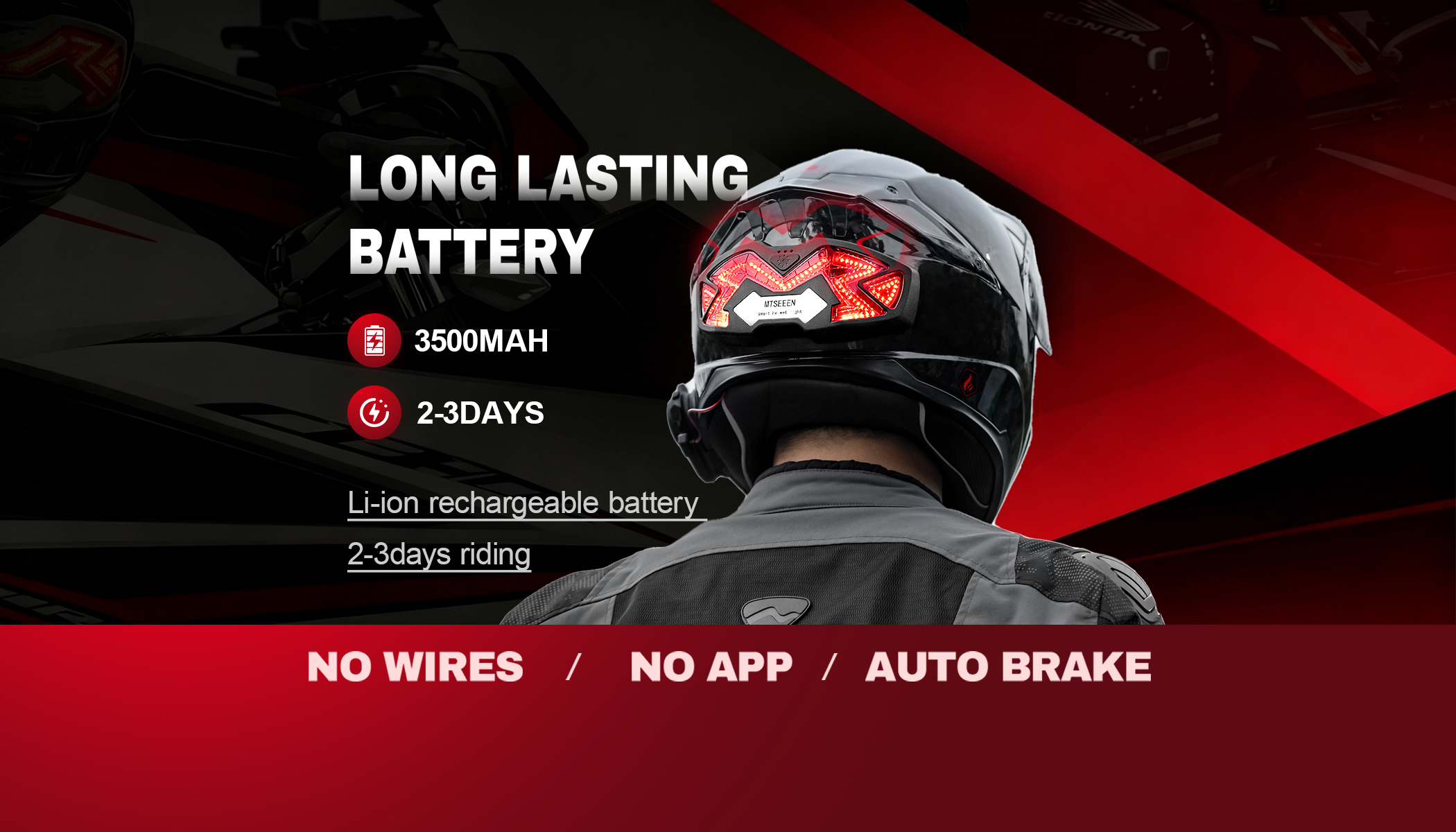 MTSEEEN Motorcycle helmet brake light